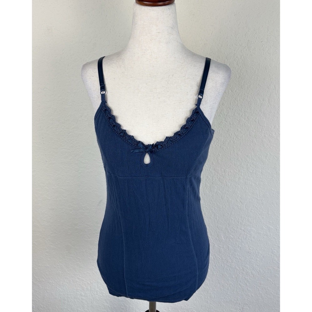 Y2K Vintage Size L Fairy Babydoll Tank Top Bow Crochet Blue Twilight Bella Swan